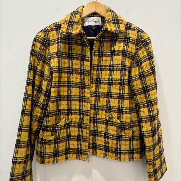 Vintage Boutique Emmanuel sz 6 Pour Elle Yellow Plaid Bomber Jacket Wool Blend - Picture 1 of 12